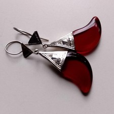 Beautiful Silver &  Red Glass Tuareg Touareg Earrings - African Jewellery