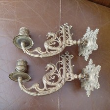 Pair Vintage Brass Dragon Swing Arm Piano Sconces Candelabra Wall Lights 9" 