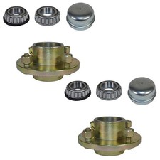 Pair Of Trailer Cast Wheel Hub 4" PCD  1" Taper Bearing 4 Stud With Nuts And Cap