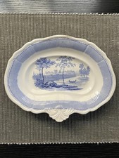 Davenport Blue & White Oval Dish With Boating Scene