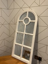 Window style rustic arched wall mirror, white, 89cm x 40cm