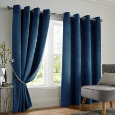 Blackout Curtains Thick Velvet Eyelet Ring Top Ready Made Lined Curtain Pair