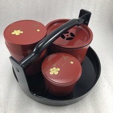 Japanese Lacquer Tea Caddy /Waste Water Pot with Tray Holder ,Sakura Glaze /#PM