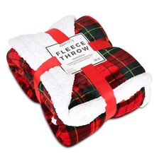 NQP Red Checked Sherpa Fleece Blanket Fluffy Throw Double 150x200cm Check Tartan