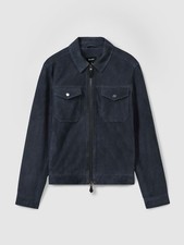 Reiss Pike Suede Trucker Jacket In  Navy Blue XL - Fits like Large - Great Cond!