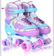 Kids Roller Skates 4-Size Adjustable, 8 Light Up Wheels for Girls Boys Gifts