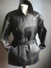 VINTAGE REAL LEATHER BIKER JACKET 14 belt zip ladies rock MILAN steampunk