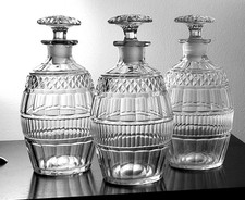 Georgian Anglo Irish Style - 3 Matching Barrel Decanters.