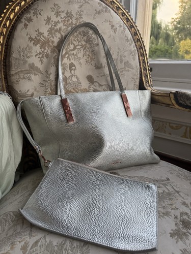 Large silver leather tote - leather, bag