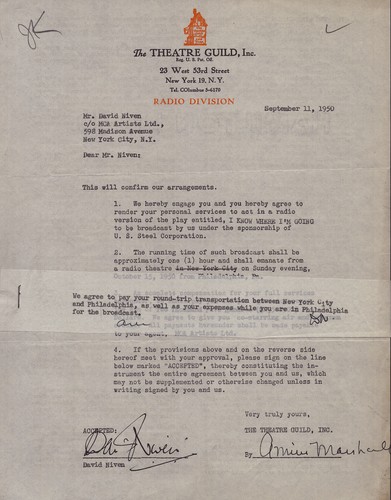 David niven document signed - david,