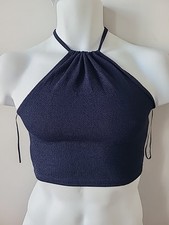 Pull & Bear -  Blue Sparkle Boob Tube Top Halter Neck UK Size Small
