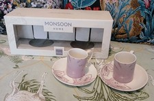 MONSOON Home X DENBY Set Of 2 Fine China Chantilly Espresso Cups & Saucers