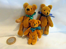 3 VINTAGE MINIATURE TEDDY BEAR FAMILY PARENTS FULLY JOINTED STITCHED NOSE /MOUTH