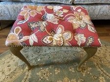 Vintage Dressing Table Stool. Dorma Samira Saffron Deep Buttoned. Red & Gold. 