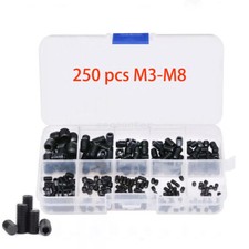 250Pcs M3-M8 Black 12.9 High Tensile Cup Point Grub Screws Hex Socket Set Screw