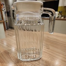 Vintage Arc France Fridge Glass Short Unusual Small Jug Pitcher White Lid