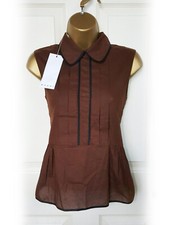 MARNI Mocha Brown Collared Button Down Top, size S 8 - BNWT