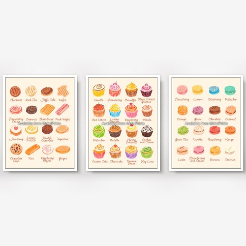 Triptych set cute cupcake - triptych,