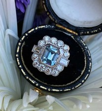 3.00ct Emerald Cut Lab-Created Aquamarine Art Deco Style Halo Ring 925 Silver