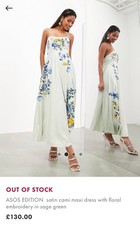 ASOS DESIGN Floral Embroidered Sage Dress, Size 10