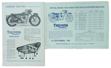 Triumph Thunderbird Motorcycle Seat Brochure and Price List 1956 Original Items