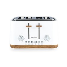 Salter 4-Slice Toaster Wide Slots Crumb Tray White Wood Effect (Open Box)