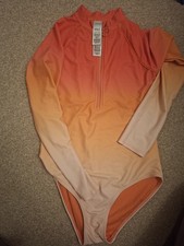 Girl's Marks & Spencer UV Swimsuit Orange Long Sleeve Age 11-12 Years VGC