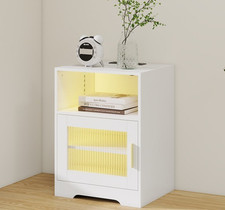 Bedside Table Sofa Side Coffee Table with RGB LED Light Charging Station White