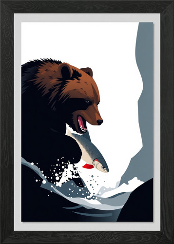 Grizzly bear catching salmon - bear,