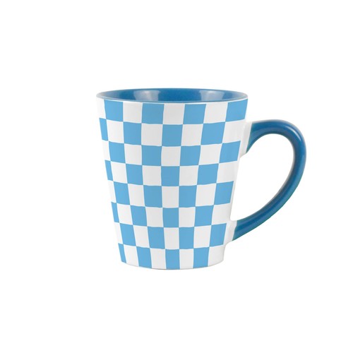 Blue chequered small - blue, mug