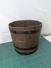 Vintage Wooden Metal Banded Barrel Planter 