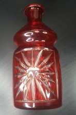 RED CRANBERRY LEADED CRYSTAL CUT TO WHITE CLARET CARAFE DECANTER GLASS STOPPER