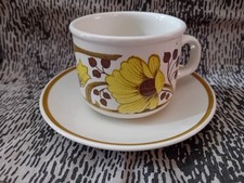 Retro Sampson Bridgwood Floral Tea Cup and Saucer, Brown and Yellow, 'Stonedale'