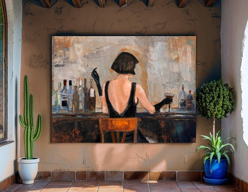 Solo woman bar canvas print - bar,