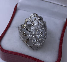 Vintage QVC Sterling Silver 925 Marquise CZ Diamonique Filigree Cluster Ring J