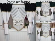 Net panel with curtains living room novelty laser cut design zircons diamante