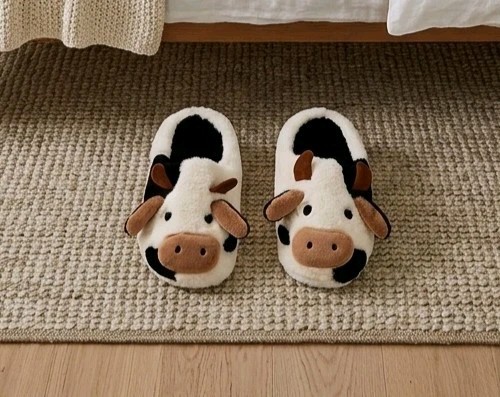 Cow slippers unisex - slippers, fuzzy