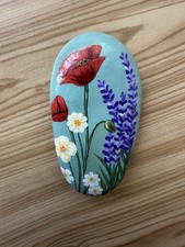 Hand Painted  Pebble/Stone/Rock, Flowers, Poppies, Lavender