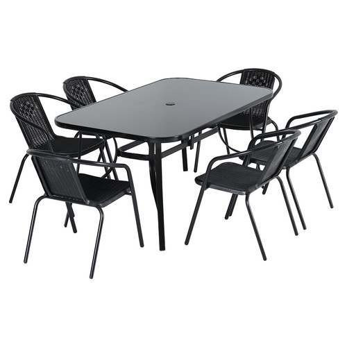 Black glass table - glass, chair