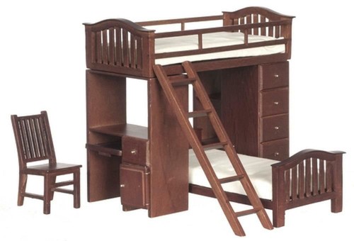 Dolls house walnut bunk - walnut, bed