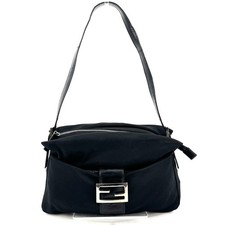 FENDI Shoulder Bag Baguagetto Purse Canvas Black Authentic