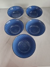 Waitrose Blue Stripe And Dot Bowls. Set Of 5.