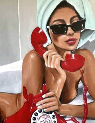 Lady phone painting by - r5,