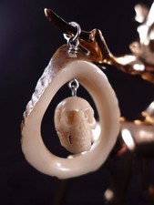 Deer antler pendant with human skull replica perfect for Christmas gift handmade