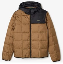 LACOSTE WATER-REPELLENT QUILTED PUFFED JACKET COAT BH1666  BROWN/BLACK