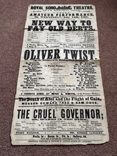 RARE ORIGINAL Royal Soho Theatre Poster 1858 - Oliver Twist - Dean Street London