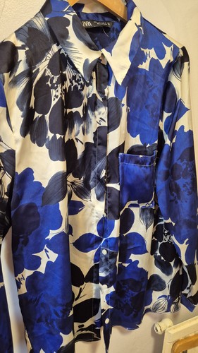 Zara blue floral satin feel - zara,