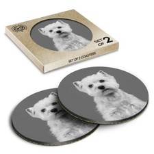 2 x Boxed Round Coasters - BW - Cute West Highland Terrier Dog Westie  #43758