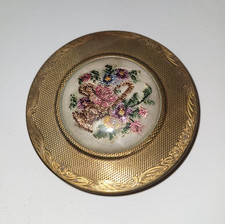 Vintage British Made Powder Compact Mirror Tapestry Needlepoint Petit Point