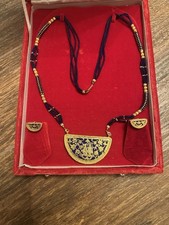 Indian Costume Jewellery- Necklace With Earrings- in Blue-Gold, hardly been used
